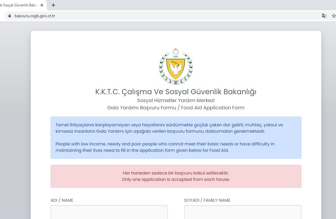 KKTC gıda yardımı başvuru adresleri