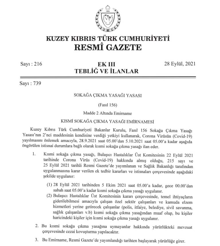 gece sokağa çıkma yasağı emirnamesi