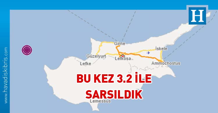 AFAD, Akdeniz'de Kıbrıs açıklarında saat 14.30'da 3.2 büyüklüğünde deprem meydana geldiğini duyurdu.