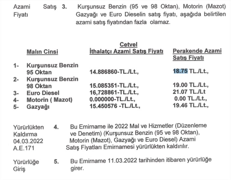 Akaryakıt zam resmi gazete