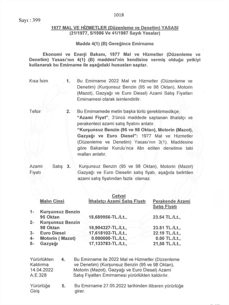 KKTC akaryakıt fiyatları zam 