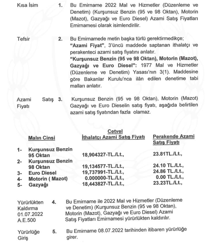kktc akaryakıt fiyatları indirim