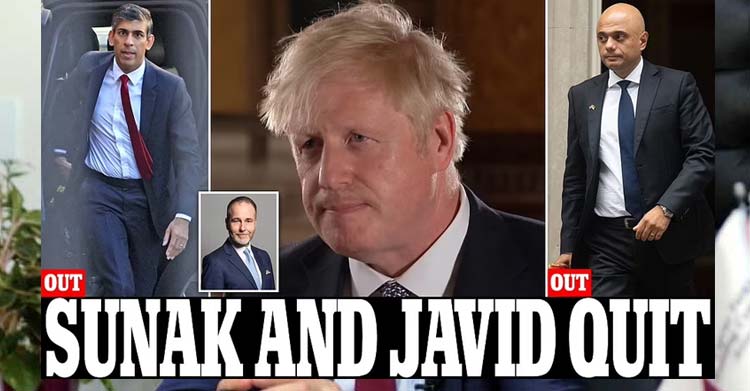 İngiltere Başbakanı Boris Johnson'a tepki gösteren Maliye Bakanı Rishi Sunak ve Sağlık Bakanı Sajid Javid, kabineden istifa ettiklerini açıkladılar.