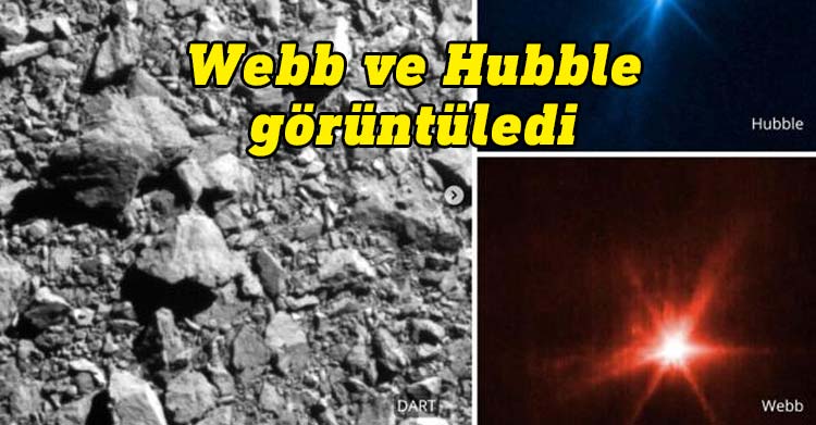 Amerika Uzay Ajansı, gelen bir asteroidi rotasından çıkarmayı amaçlayan "gezegen savunması" deneyi DART'ın ardından, çarpışmanın Hubble ve James Webb'e yansıyan görüntülerini paylaştı. Telekoplar, ilk kez aynı gök cismini aynı anda çarpışma anında görüntüledi.