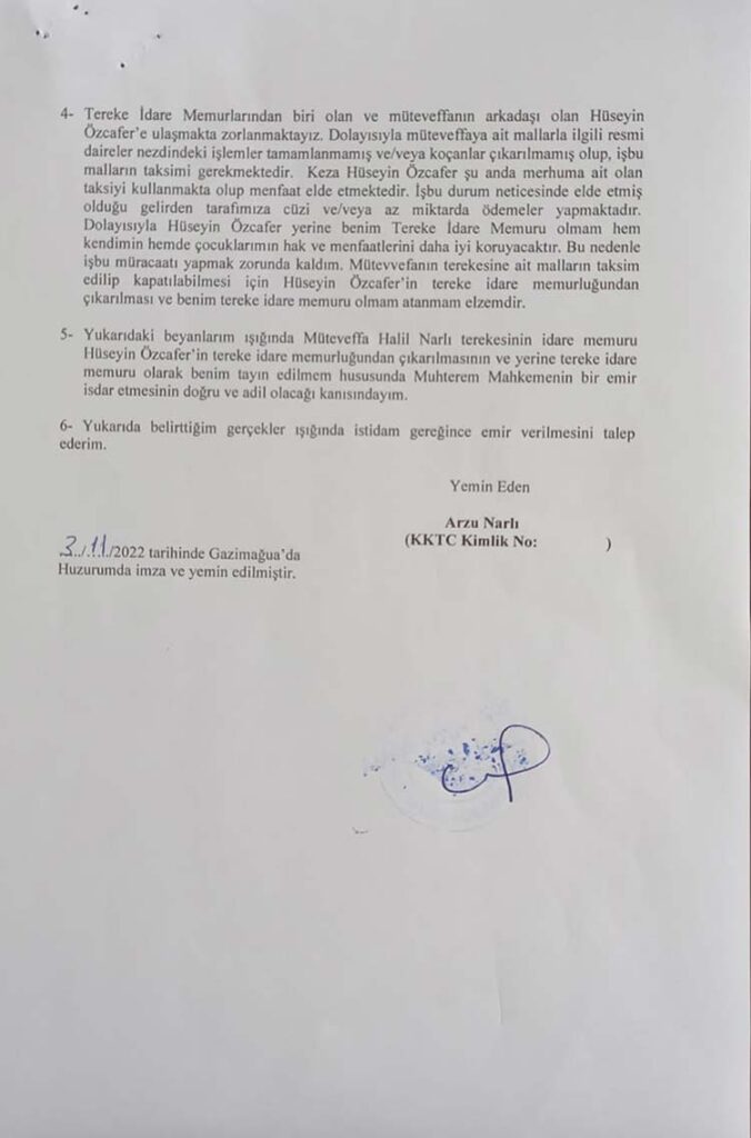 Halil Narlı Tereke ilanı