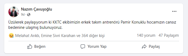 Pamir Konuklu hocamızın cansız bedenine ulaşmış bulunuyoruz