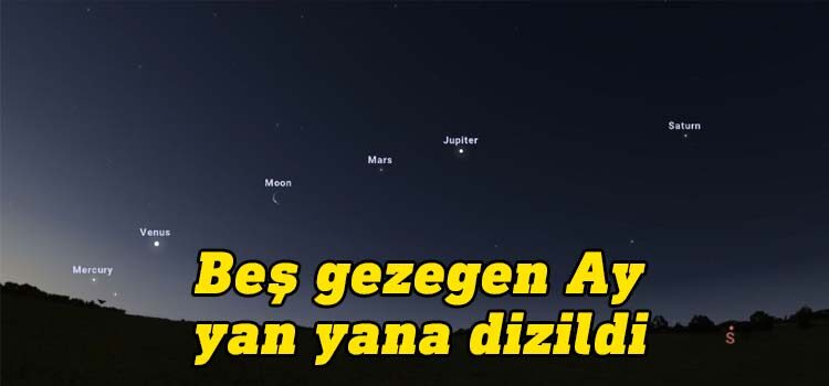 Merkür, Jüpiter, Venüs, Uranüs ve Mars, dün gece itibarıyla Ay ile aynı hizada yan yana dizildi.