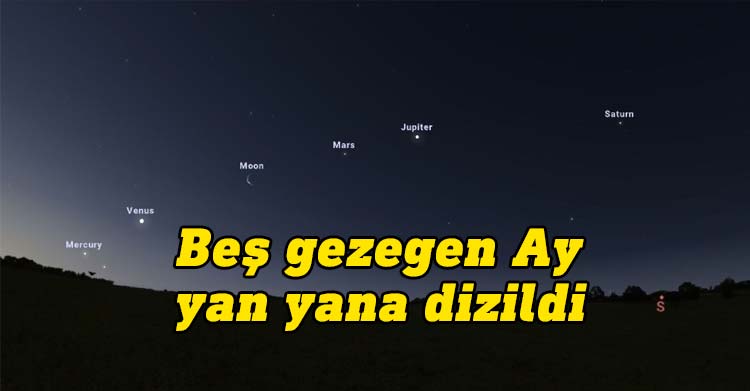 Merkür, Jüpiter, Venüs, Uranüs ve Mars, dün gece itibarıyla Ay ile aynı hizada yan yana dizildi.