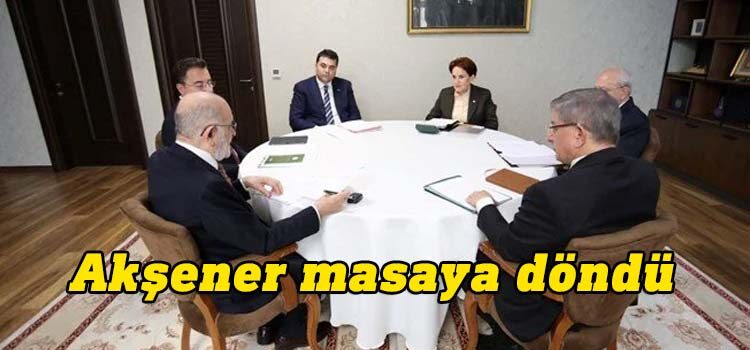 Cumhurbaşkanı adayı krizinin ardından Millet İttifakı 6 liderle yeniden toplandı. Meral Akşener'in 6'lı masaya dönüş formülü arayışında İBB Başkanı Ekrem İmamoğlu ile Ankara Büyükşehir Belediye Başkanı Mansur Yavaş, Meral Akşener'e sürpriz bir ziyarette bulundu. Akşener o görüşmede iki başkana, cumhurbaşkanı yardımcılığı formülünü önerdi. CHP Genel Başkanı Kemal Kılıçdaroğlu ile görüşen Akşener bugünkü toplantıya katılma kararı aldı.