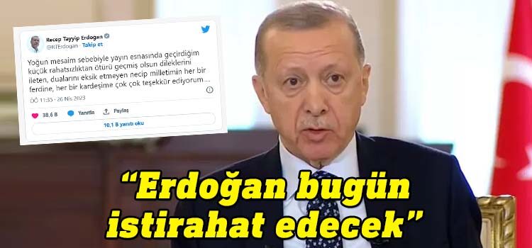 Kanal 7 ve Ülke TV ortak canlı yayını sırasında dün akşam rahatsızlanan Cumhurbaşkanı Recep Tayyip Erdoğan bugünkü programını iptal etti.
