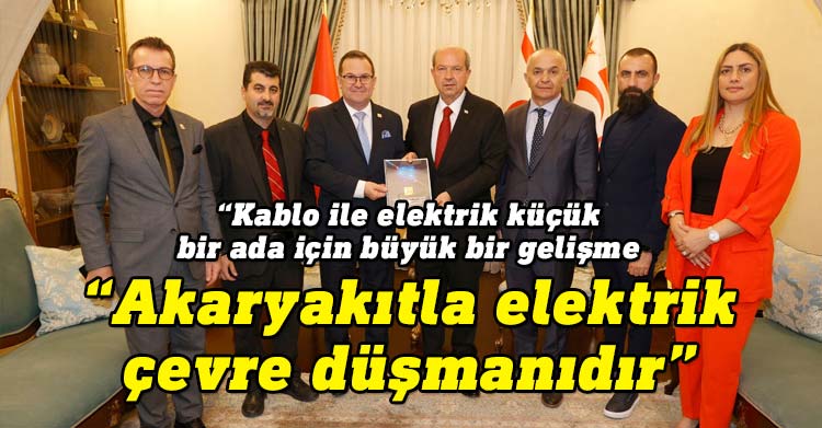 Cumhurbaşkanı Ersin Tatar, Kıbrıs Türk Ticaret Odası Başkanı Turgay Deniz ve yönetim kurulu üyelerini kabul ederek KKTC’de güncel elektrik üretim durumu ve enterkonnekte bağlantı seçenekleri hakkında bilgi aldı.
