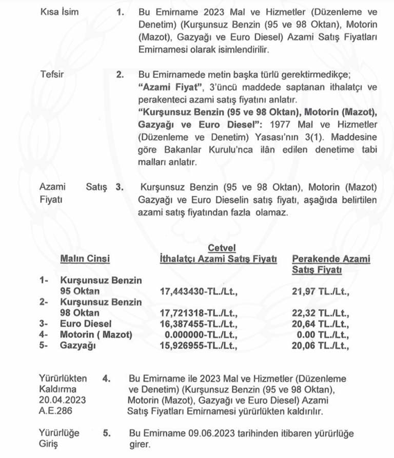 kktc akaryakıt fiyatları zam resmi gazete
