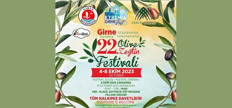 ‘Girne Arkın Group Fest 23’ kapsamında gerçekleştirilen ve 40 gün süren festivalin son ayağı olan Girne Uluslararası Zeytin Festivali, 4-8 Ekim tarihleri arasında Zeytinlik Köy Meydanı’nda başlıyor.
