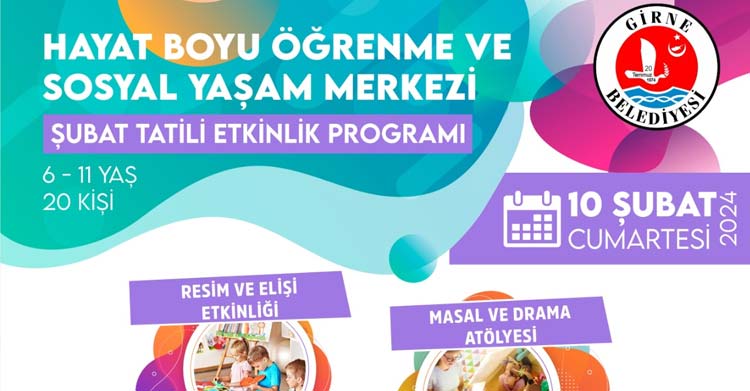 Girne Belediyesi Sosyal İşler Şube Amirliği’ne bağlı Sosyal Yaşam Merkezi, Şubat tatili süresince öğrencilere ücretsiz kurs ve etkinlik düzenleyecek.
