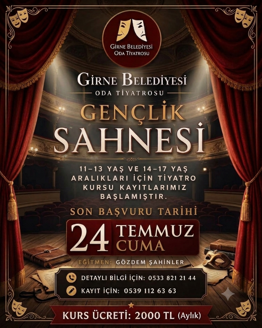 Girne Belediyesi Oda Tiyatrosu “Gençlik Sahnesi” kurs kayıtlar uzatıldı