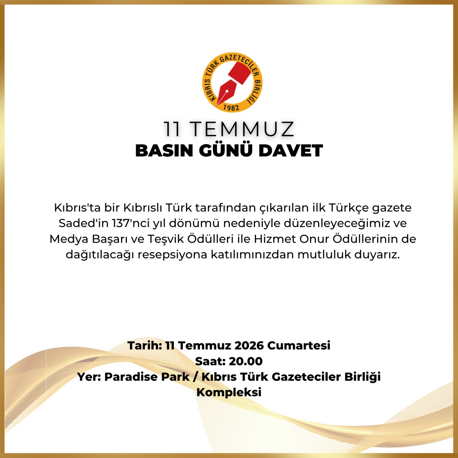 Gazeteciler Birliği, 11 Temmuz Basın Günü resepsiyonu düzenliyor